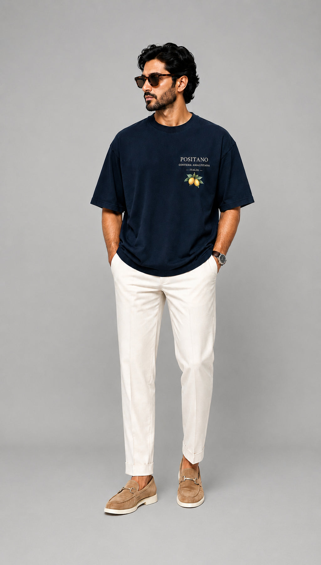 Positano Unisex Oversized T-Shirt – Navy