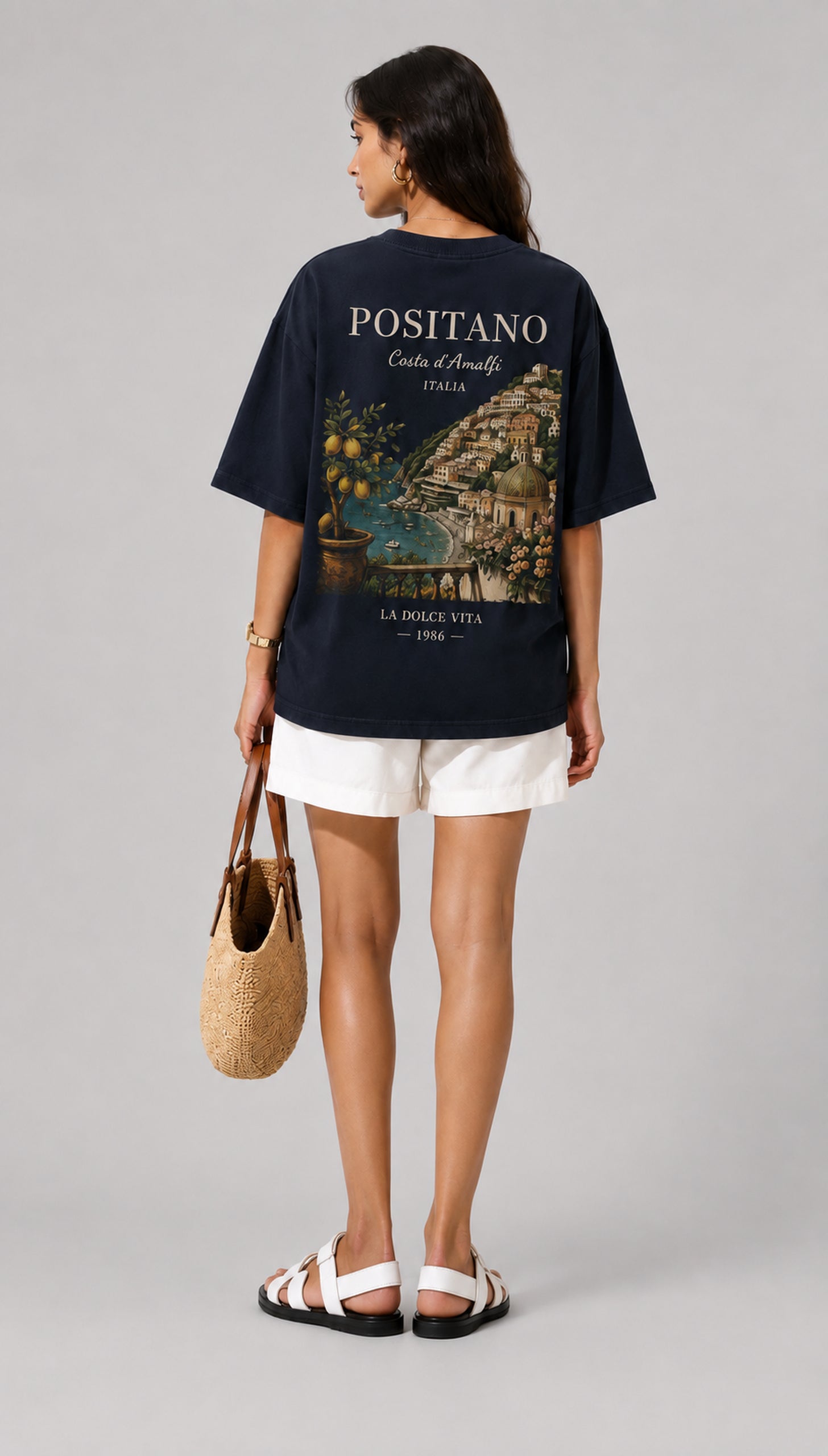 Positano Unisex Oversized T-Shirt – Navy