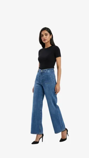 Ladies Pazzo Wide Leg Jeans